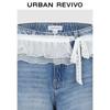 UR Women's 2025 Autumn Washed Wide-Leg Denim Pants with Lace Trim