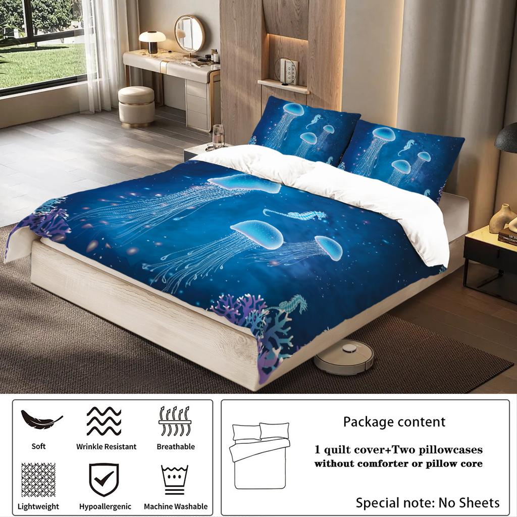 Комплект постельного белья из 3 предметов с рисунком медузы, 1 пододеяльник + 2 наволочки, размер queen, для спальни с двуспальной кроватью, гостевой комнаты