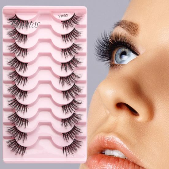 Handmade 10 Pairs Half Fake Lashes Natural Curl Wispy Thick 3D Effect Removable Extension Simulated Eyelash Planting Reusable Women Artificial