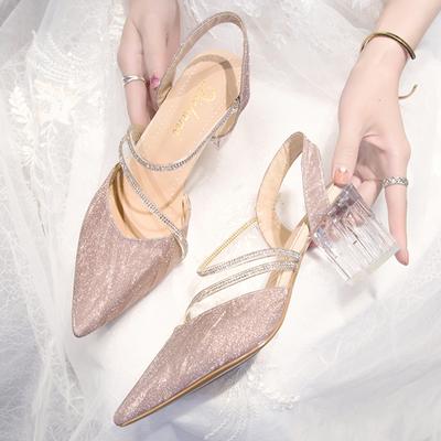 ZOKI Bling Shiny Wedding Shoes Women 2024 Fashion Crystal Strap Clear Calibre Shoes Woman Pined Toe Shininy High Cabillo Shoes