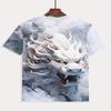 Летняя мужская футболка с цифровым принтом «Белый дракон», модная универсальная футболка с круглым вырезом, подходит для занятий спортом на открытом воздухе и повседневной носки, короткий рукав для мужчин
