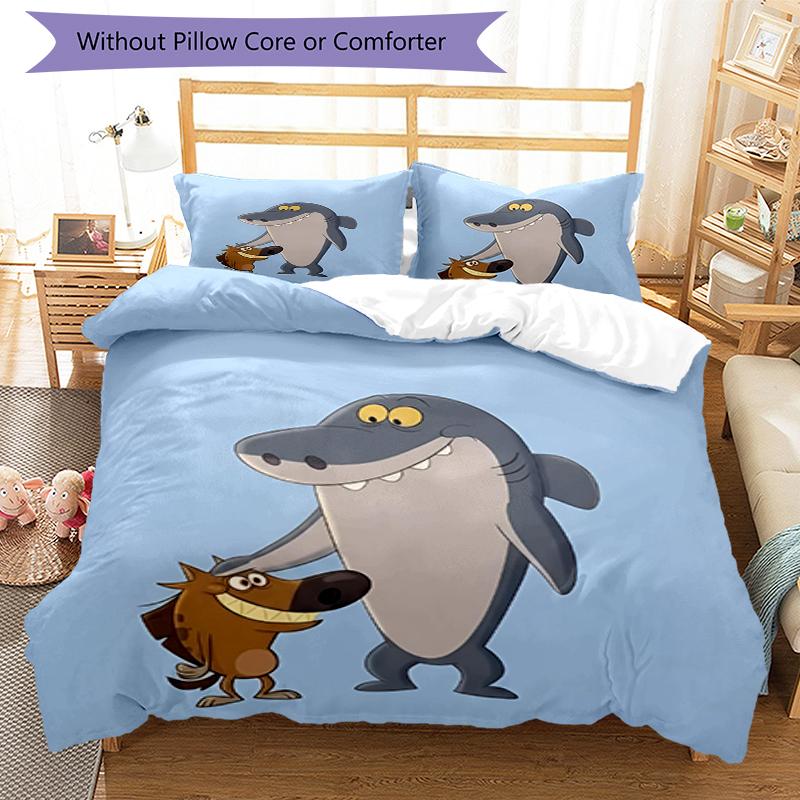 3pcs Zig & Sharko Bedding Set Duvet Cover Closure Includes 1 Duvet Cover & 2 Pillowcases, Soft and Comfortable for All Seasons.