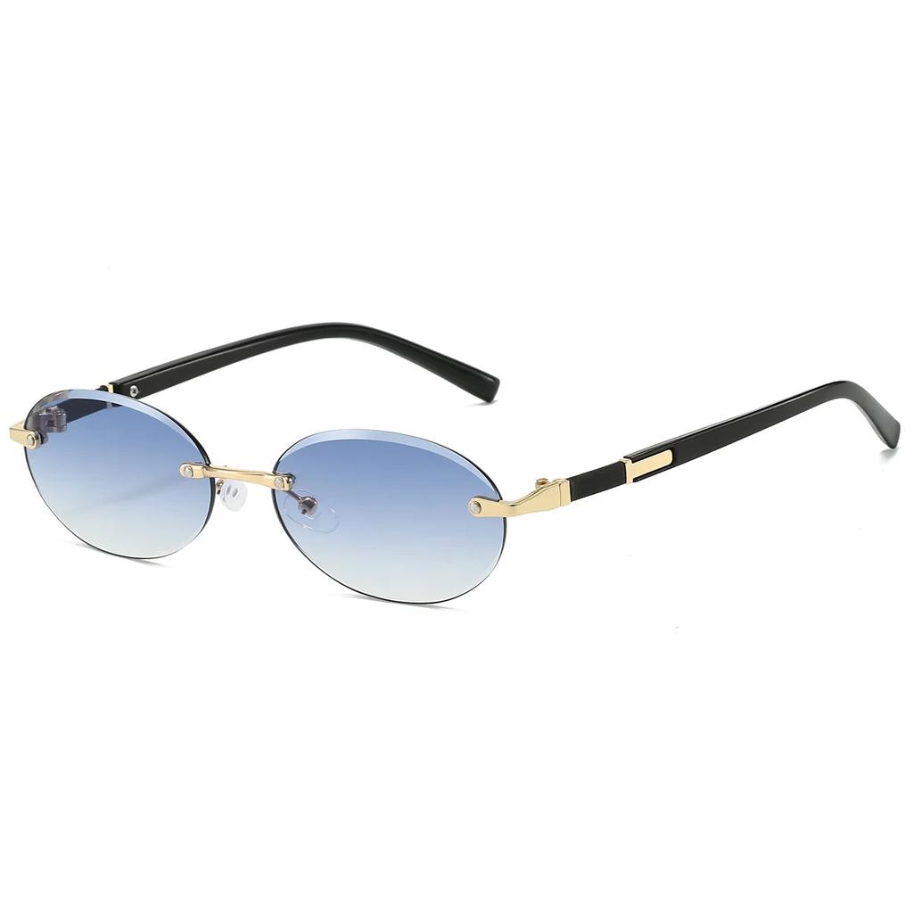 Новые овальные солнцезащитные очки без оправы Новая мода Градиентные океанические линзы Оттенки Трендовые винтажные Дизайнерские декоративные солнцезащитные очки