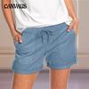 Летние женские однотонные прямые повседневные брюки со шнуровкой и шортами