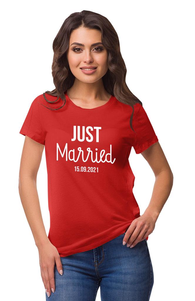 Inkdotpot Персонализированная женская футболка-топ Just Married Свадебное объявление