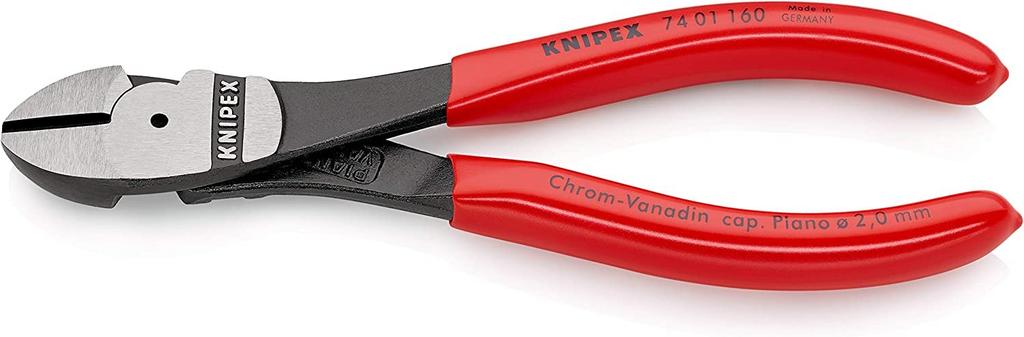 KNIPEX Diagonal Cutting with for Hard Wires and Light Improved Work Heavy-Duty Pliers, 160mm, Plastic-Coated Handles, Cutting, Efficiency, 7401-160