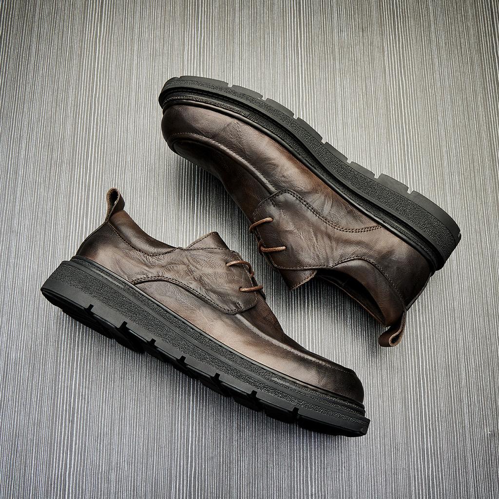 Повседневная кожаная обувь мужская из натуральной кожи в британском стиле на толстой подошве дышащая зеленая деловая обувь на шнуровке круглая мягкая подошва модная мужская обувь