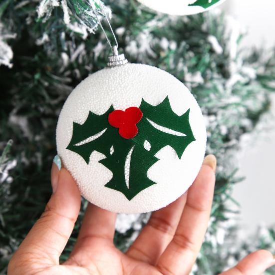 Christmas Ball Ornaments White Foam Balls With Leaf/Bear Pattern Xmas
