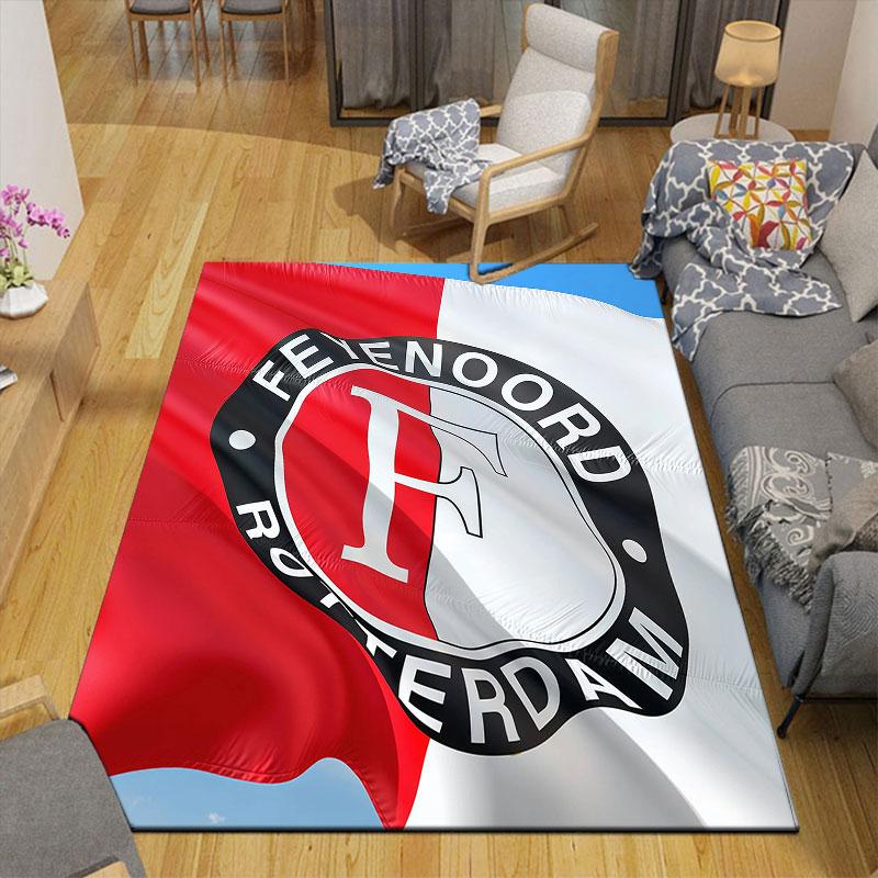 Feyenoord Flannel Printed Carpet, Home Sofa Decoration for Living Room & Bedroom, Non‑Slip Play Flannel Floor Mat for Game Room