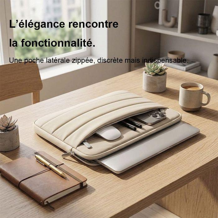 Housse Ordinateur 15" avec Pochette, Multi Compartiment pour MacBook Lenovo HP - Beige