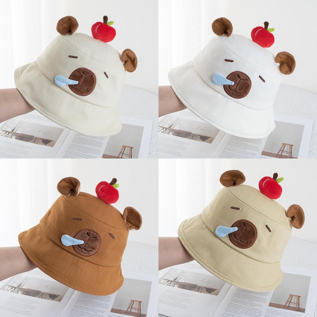 Capybara Apple Cartoon Sun Hat With Adjustable Brim For Summer Beach Leisure Girls