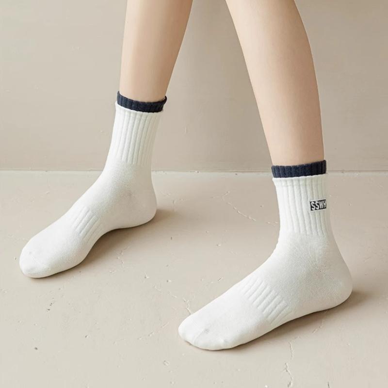 5 пар женских хлопковых носков средней длины, бесшовные, дышащие, однотонные, повседневные
