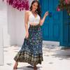 2025 Spring Summer Bohemian Ethnic Lace Trim Cotton Maxi Skirt, Vacation Style Long Skirt