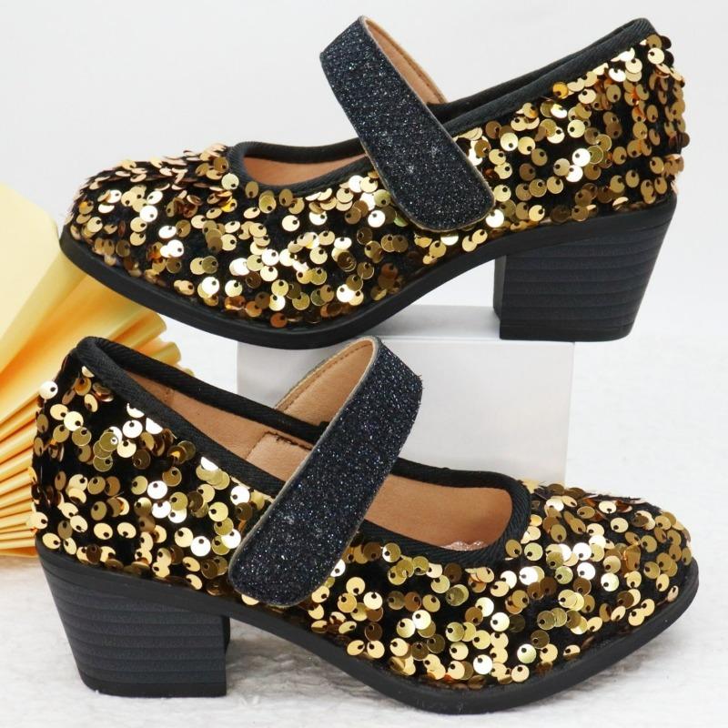 Girls High Heels Children Leather Shoes for Party Wedding Fashion Kids Sequins Princess Shoes Mary Janes 2024 Spring Autumn New
