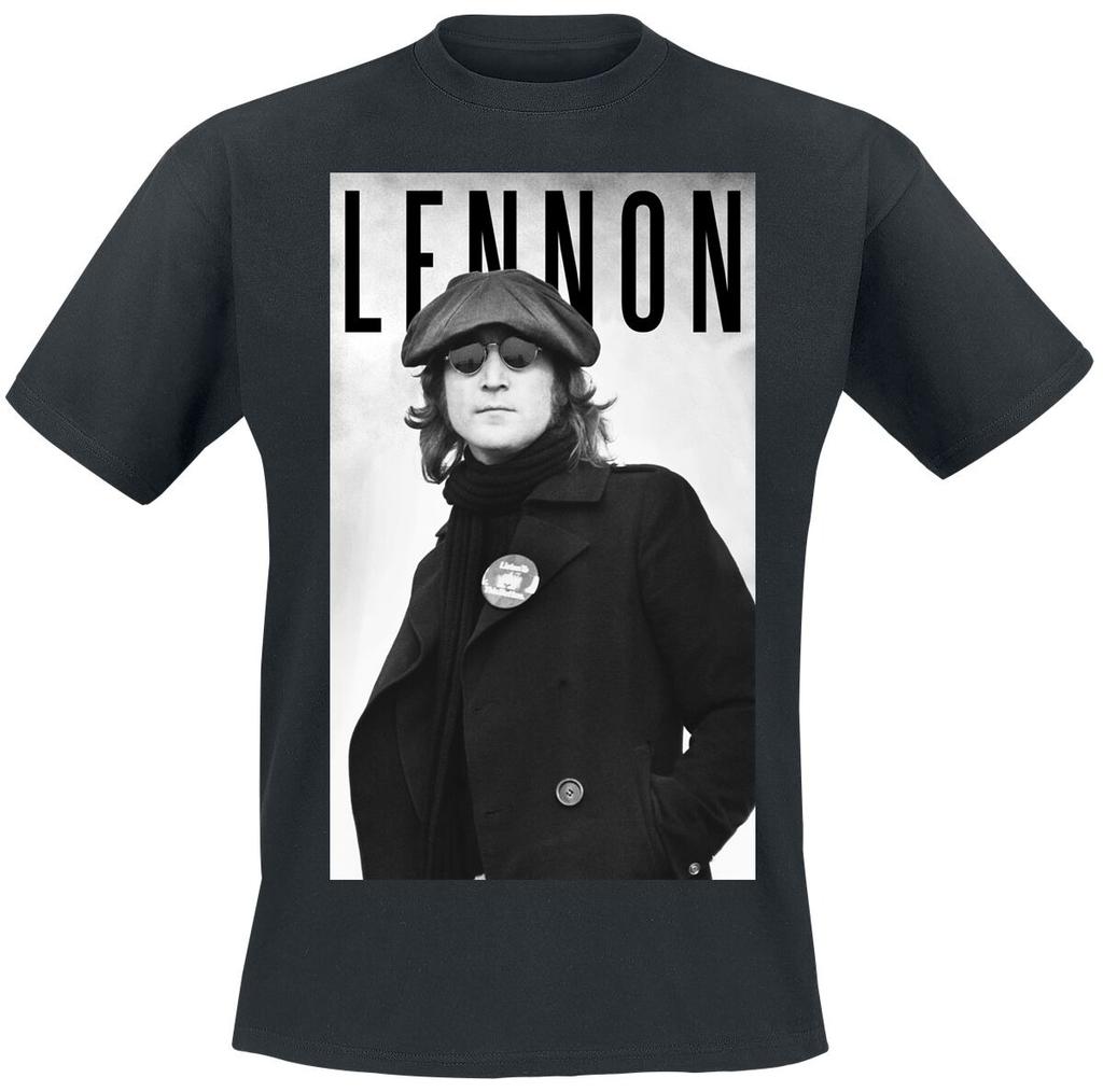 Портрет Джона Леннона Печать с логотипом LENNON Хлопковая футболка Классический рок Уличная одежда Унисекс Круглый вырез Короткий рукав Футболка