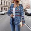 Autumn New Women's Wear Printed Knitted Sweater Cardigan, Colorful Contrasting Striped Top, Suit Jacket