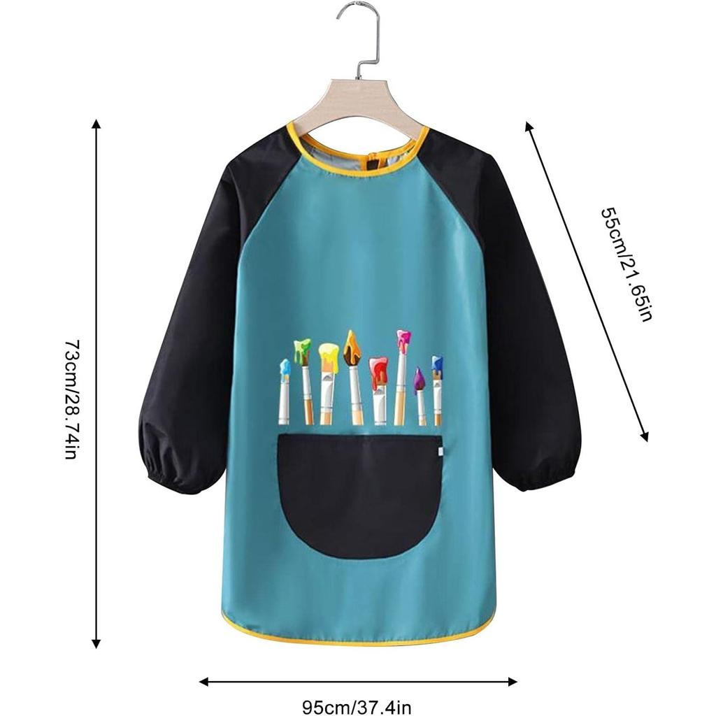 Фартук для рисования Детский фартук с большими карманами Водонепроницаемое чернильное платье с длинными рукавами Ремесленный фартук для школы Художественные ремесла Живопись
