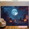 1pc 2D flat Halloween theme banner background cloth, graveyard pumpkin design, Halloween decoration, no power required——sjs