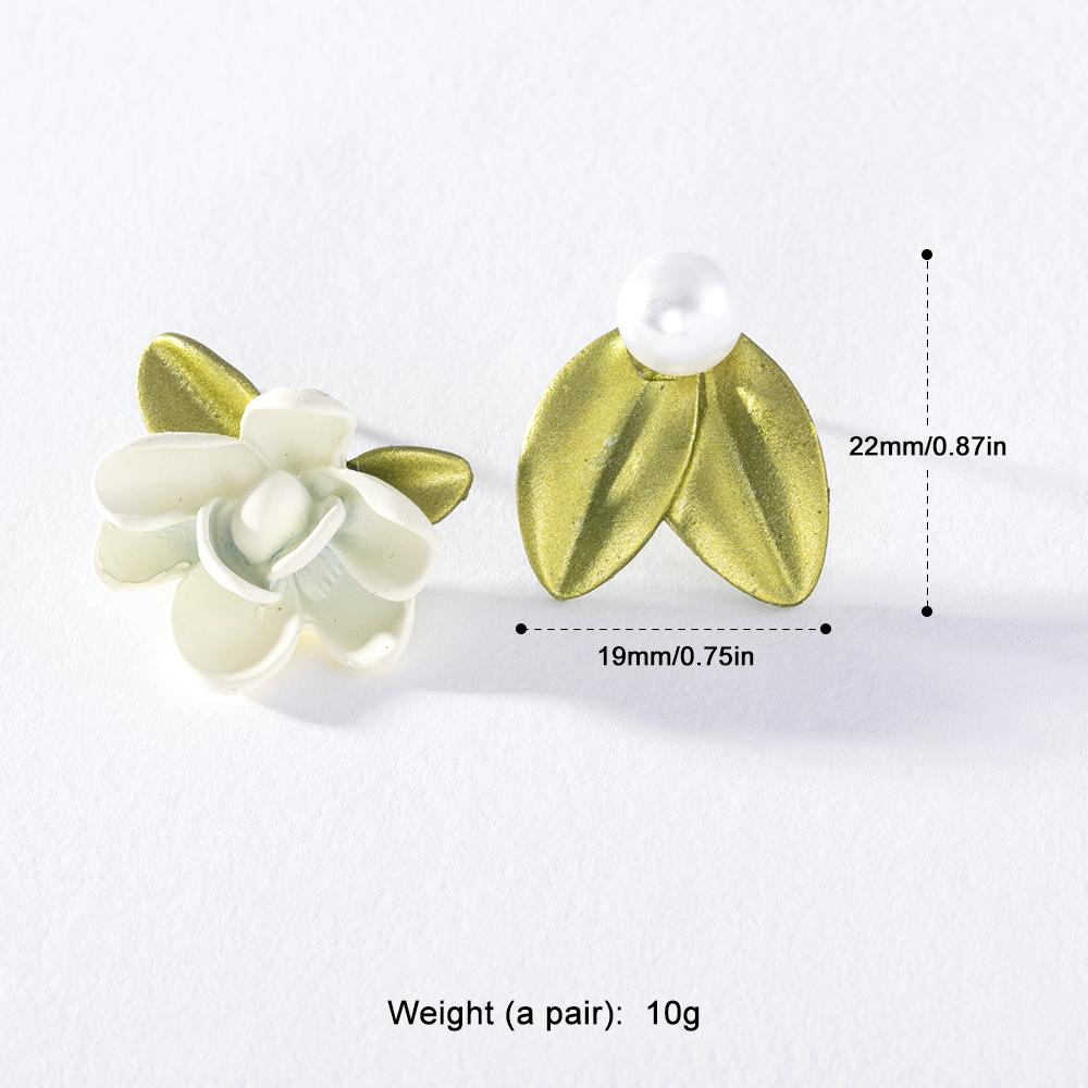 Pinkdudu Романтические корейские асимметричные серьги-гвоздики с гарденией, легкие роскошные серьги с белым цветком и зеленым листом для женщин PD1497