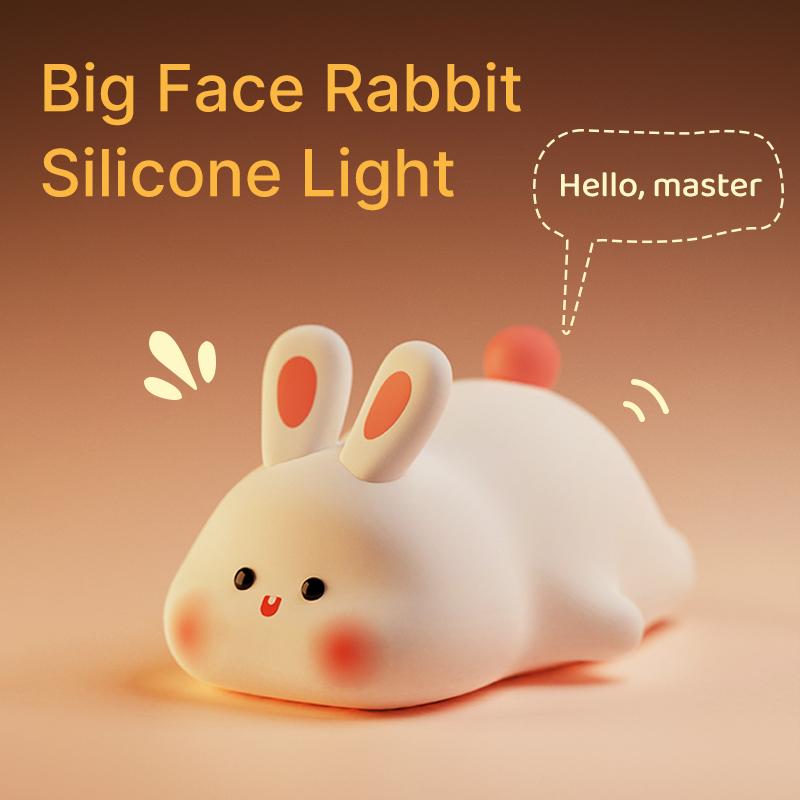 Ночной светильник с большим лицом кролика, милый силиконовый кролик, мультяшный, мягкий, сенсорный, ночник, детский светильник для сна, украшение для комнаты, подарок