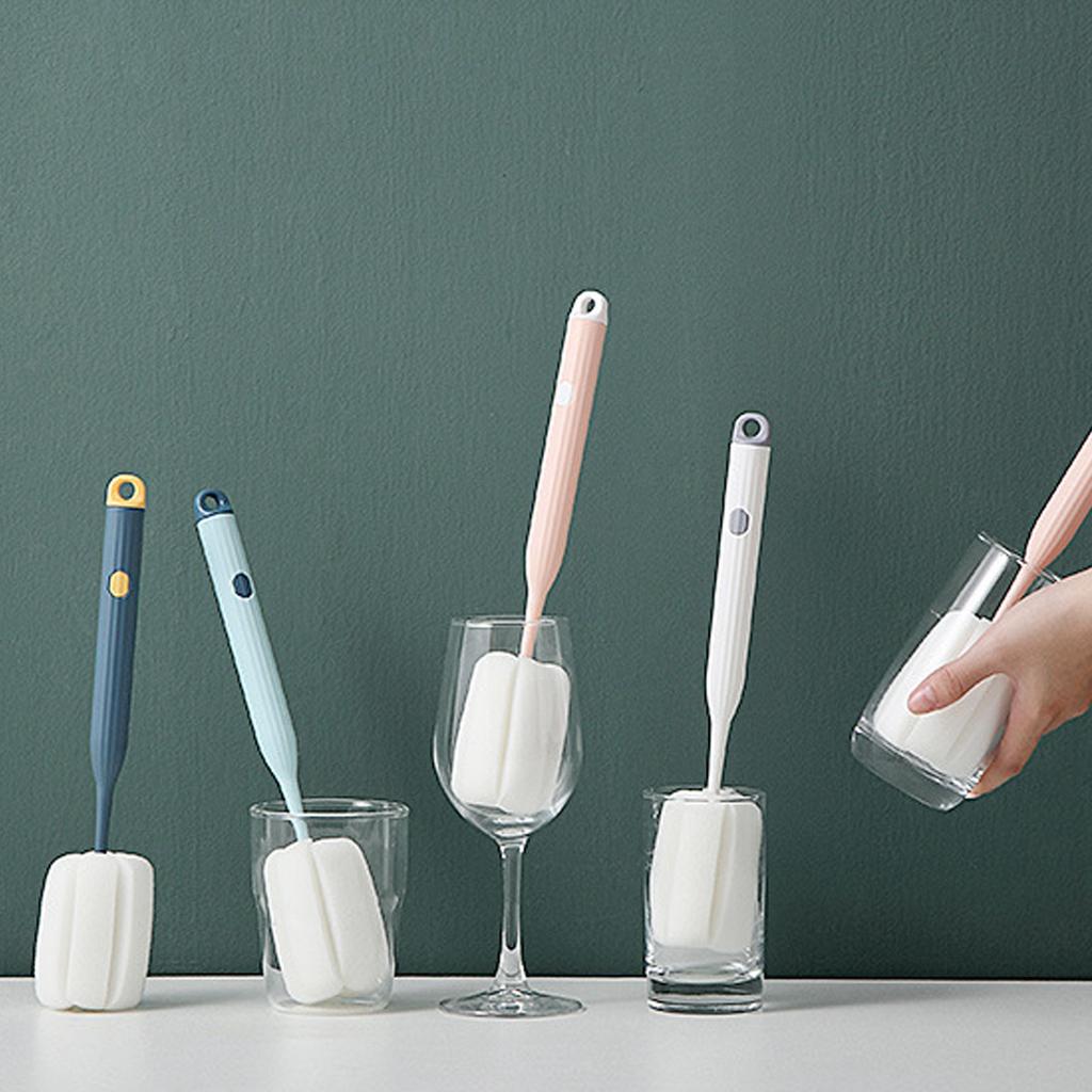 Губка для мытья посуды с длинной ручкой, мягкая губка для мытья чашек, светло-голубая