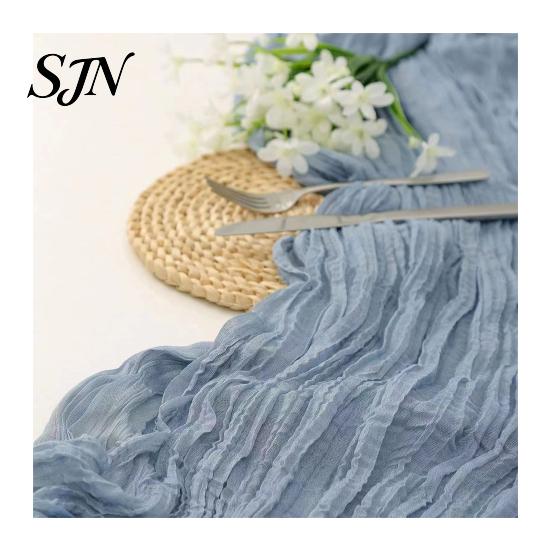 Rustic Wedding Table Decor Cheesecloth Runner, Boho 35 x 118 Inches Soft Gauze Runner for Parties Solid Color Wrinkled Party Bridal Shower Elegant