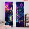 2pcs,2D Plane Printing Light Filtering Curtains Neon Cat Dreamscape Versatile 100% Polyester (without Rod) All Seasons for