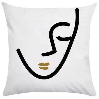 Abstract Face Line Art Cushion Cover Blue White Geometric Peach Skin Throw Pillow Case For Living Room Sofa Home Decor 40X40Cm