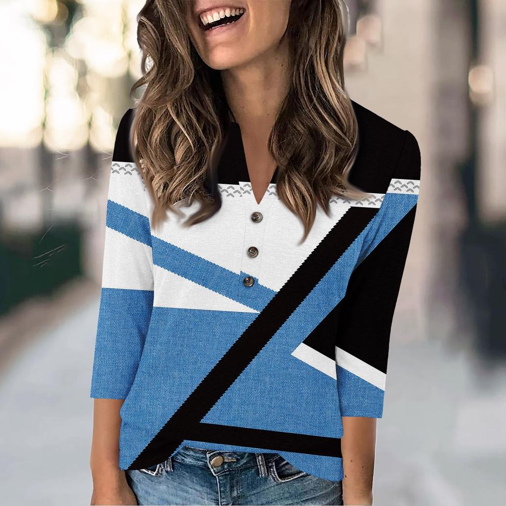 Women's Fashion Casual Loose 3/4 Sleeve Printed Round Neck Top