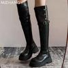 Модные женские кожаные высокие сапоги на платформе, туфли на плоской подошве, высокие сапоги до колена, женские трендовые зимние платья 2025 года, готические ретро-сапоги для снега, Mujer Botas