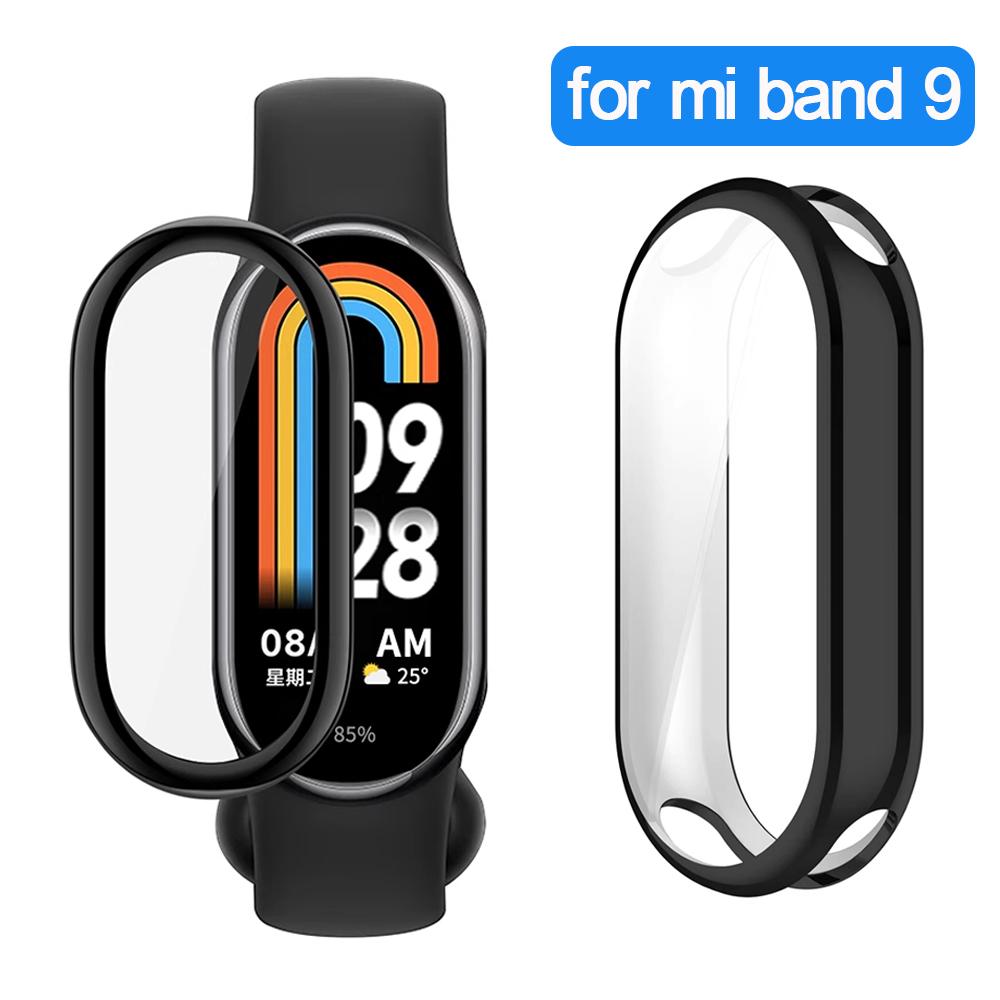 Чехол для Xiaomi Mi Band 9 Аксессуары ремешки Защитный бампер по всему корпусу из мягкого ТПУ Защитная пленка для экрана Чехол для часов MiBand 9 защитный