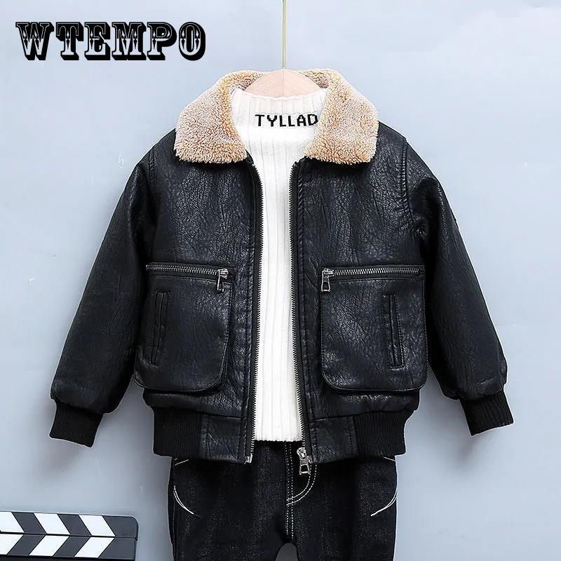Детская одежда, куртка, осенне-зимняя бархатная толстая кожаная куртка для мальчиков, куртки для маленьких мальчиков, детское хлопковое пальто Tide, плюс