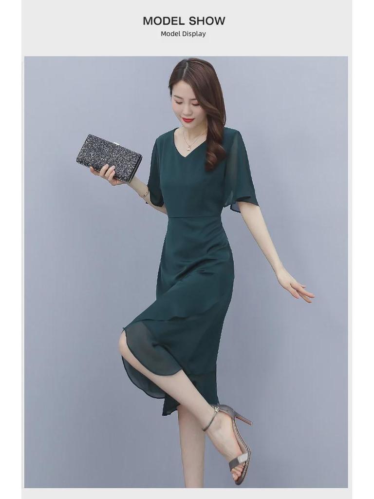 Elegant Summer 2021 Satin & Chiffon Long Dress