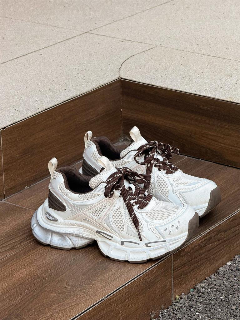 Европейская кожа папины кроссовки женские 2025 осень новые Mijia ретро универсальные на толстой подошве увеличивающие рост повседневные туфли спортивная обувь