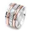 Sterling Silver Copper Ring Round Cabochon Spinner Stone Ring Natural Pearl Gemstone 6.5 Gms