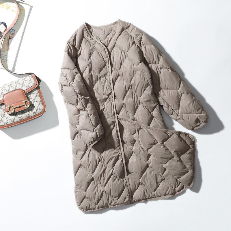 Women Winter Ultra Light Thin Duck Down Coat Winter Long Slim Warm Basic Quilted Puffer Jacket