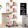 Movable Shelf with Wheels Multi-tiers Storage Rack Rolling Cart Transparent Basket Organizer Trolley for Snacks Cosmetics Bathroom
