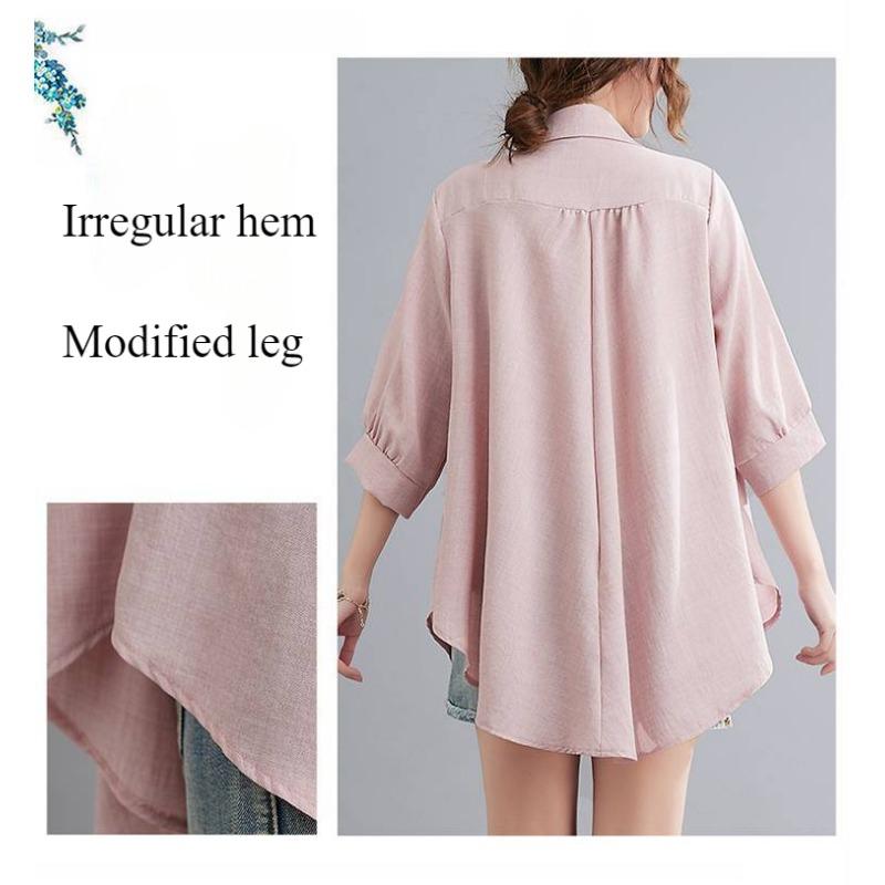 Летняя женская рубашка с короткими рукавами, элегантный V-образный вырез, нерегулярный хлопковый лен, удобный свободный повседневный дышащий топ
