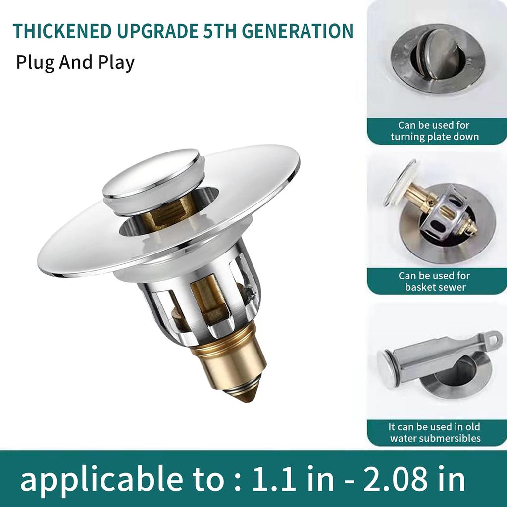 Универсальная пробка для раковины в ванной, Модернизированный всплывающий слив для раковины, Сетчатый фильтр, Заглушка для раковины/ванны, Подпружиненный слив, Фильтр для волос