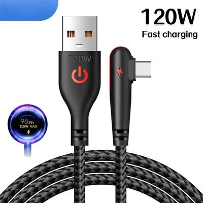 120 Вт USB-кабель Type C с углом поворота 90 градусов для быстрой зарядки мобильных телефонов Huawei Xiaomi Samsung USB-кабель для зарядки телефонов Type C