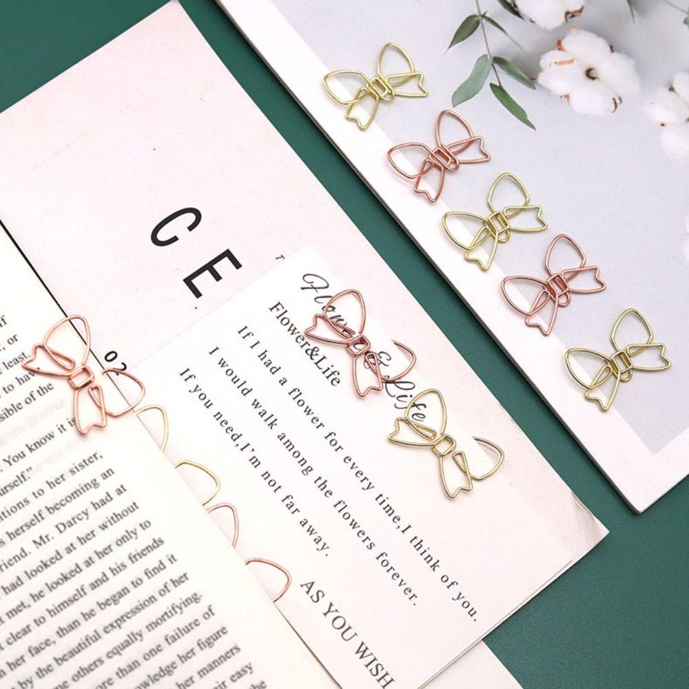 10PCS Stationery Metal Bowknot Paper Clips Special-shaped Gold Bookmark Clip Creative Paper Clamps Office/School