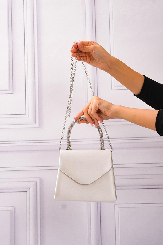 Women's Stylish and Useful Evening Dress Bag Women's Nude Satin Evening Dress Shoulder Bag with Stone Holding Detail