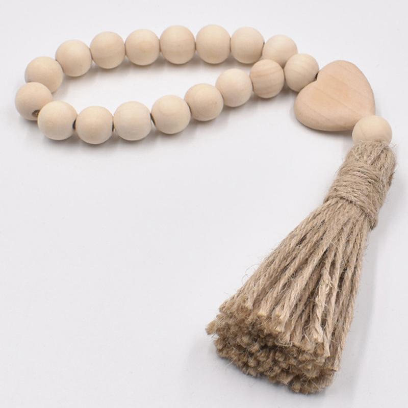 1 шт., цветная деревянная бусина для фермерского дома, настенная подвеска из пеньковой веревки с кисточками, бисер