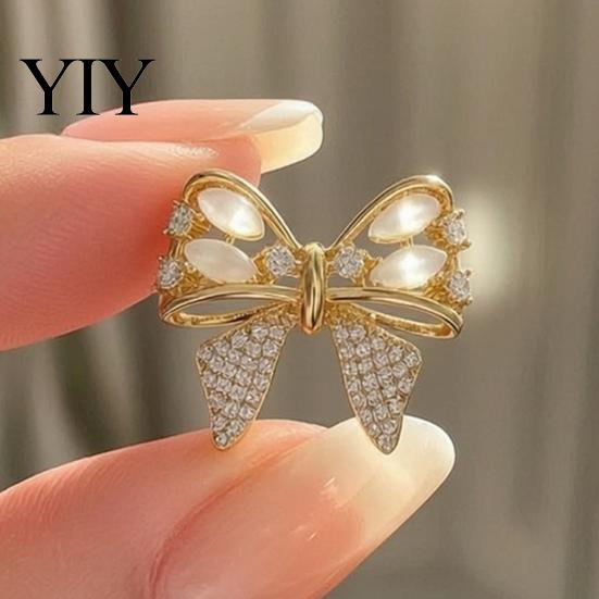 Coat Lapel Pin Rhinestone Bow Brooch, Cat Eye Stone Bowknot Pin, Sweater Brooch Cardigan Suits Clothing Accessories, Jewelry Gift for Women