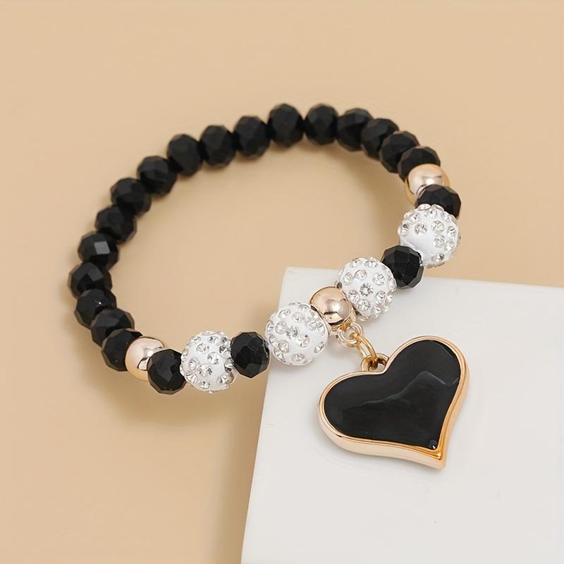 1pc Simple Crystal Bracelet For Men Women Hip-Hop Friend Student Accessories Black Peach Heart Pendant Bracelet Jewelry
