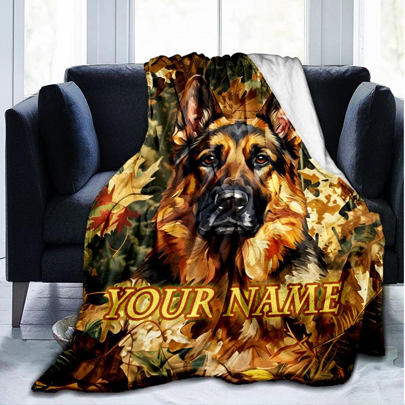 1PC Custom Name Autumnal German Shepherd Portrait flannel blanket versatile,all-season throw suitable for the living room,bedroom,camping,travel,and g