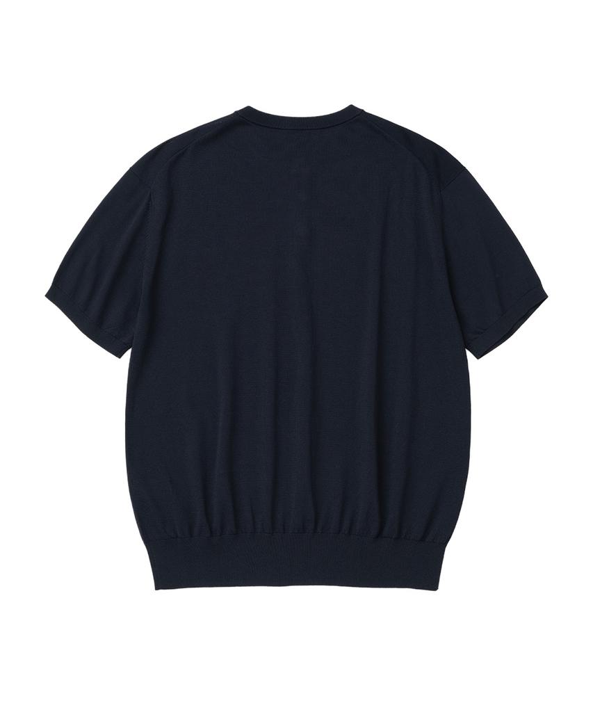 XOX Basic Cool Henley Neck Crop Short Sleeve Knit [Navy]