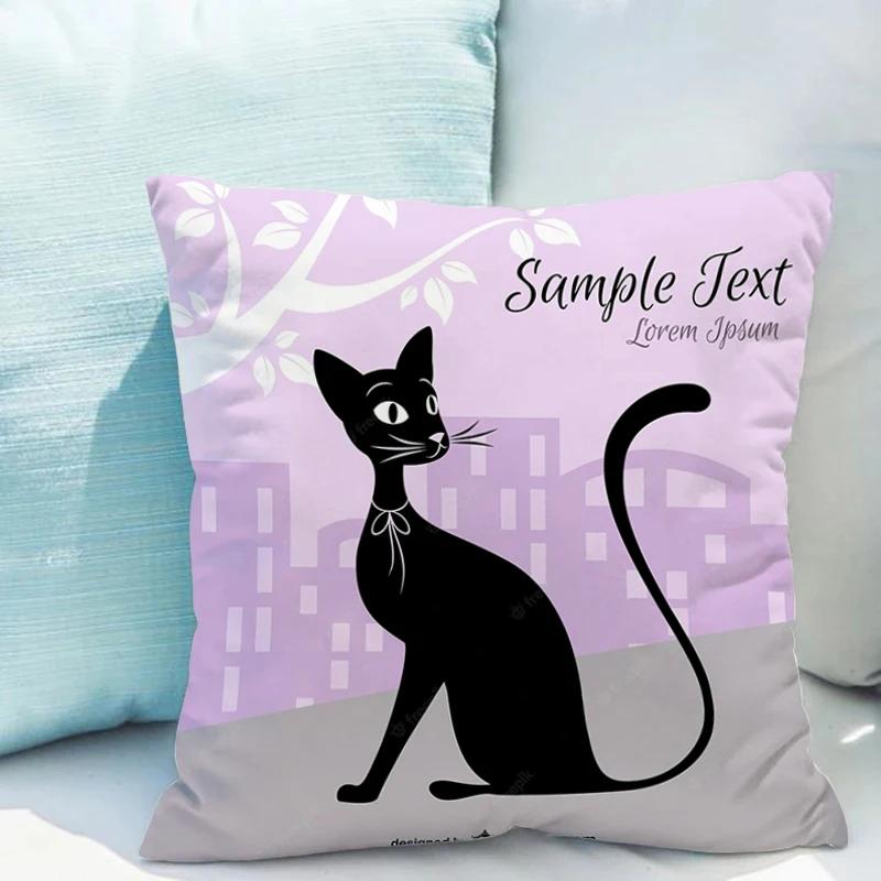 Halloween Black Cat Pillowcase 45*45 Sofa Cushion Cover 40x40 Double-sided Printing Throw Pillow Covers Decorative Short Plush