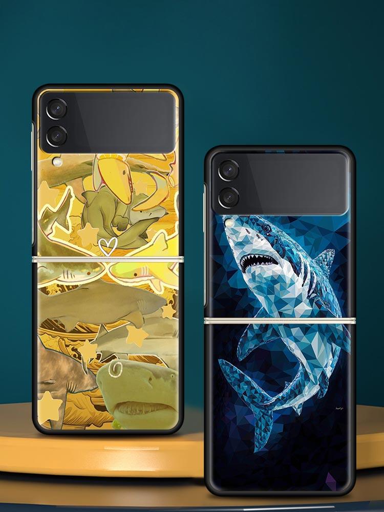 Жесткий чехол из поликарбоната с узором «Акулы на море» для Samsung Galaxy Z Flip 7 6 5 4 Черная крышка для Galaxy Z Flip 3 Складная крышка Capas