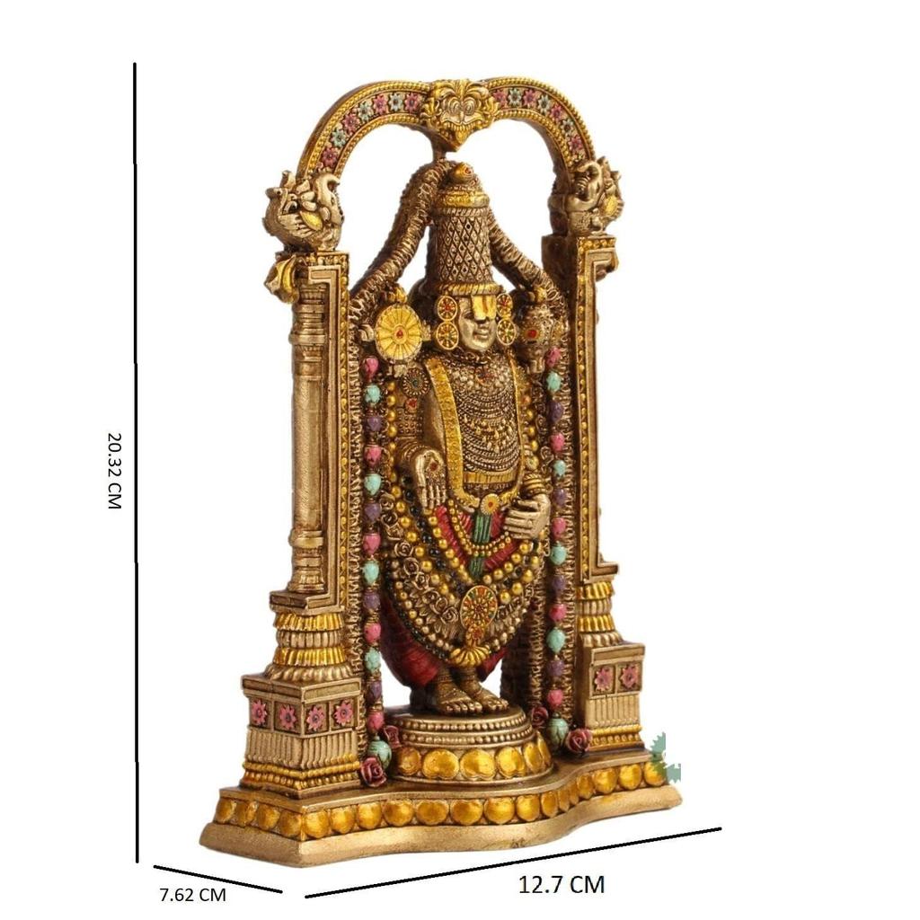 8" Tirupati Balaji Fine Metal Finish Idol Decorative Showpiece Handcrafted Tirupati Balaji Murti for Home Office and Gifting Purpose Sculpture, Golden